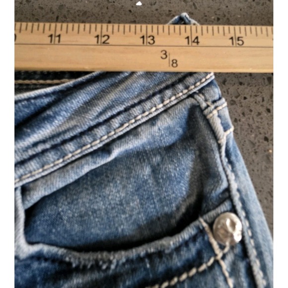 Miss Me Capri Jeans Women's 27 Blue Stretch Denim Distressed Leather Inserts - Picture 3 of 12